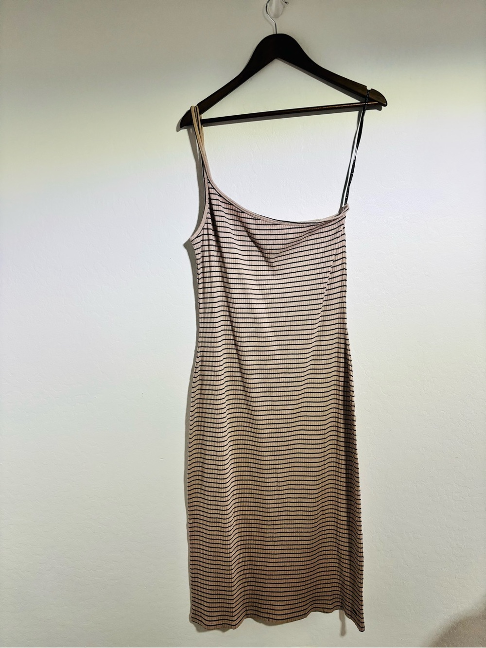 Volcom‎ Striped Ribbed Midi Dress Womens XL Beige Black Sleeveless